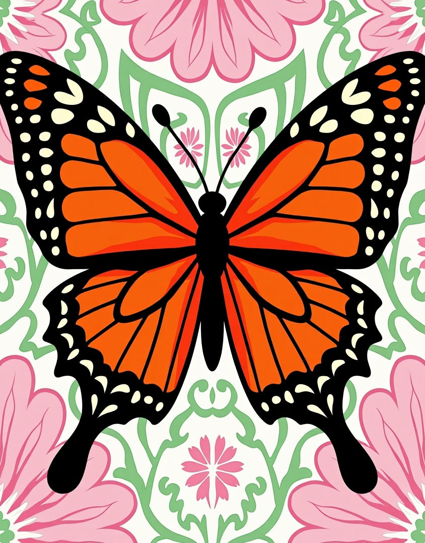 Orange Butterfly Garden Floral Rug