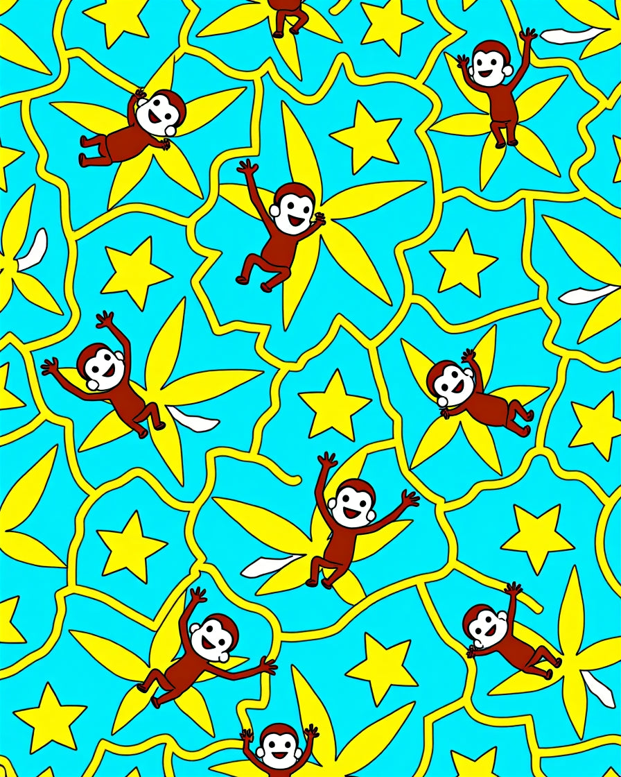 Cheeky Monkeys Yellow Stars Ocean Blue Rug