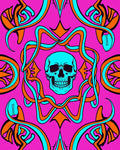 Cyan Skull With Orange Swirls Rug