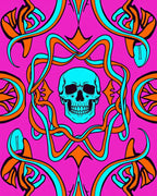 Cyan Skull With Orange Swirls Rug