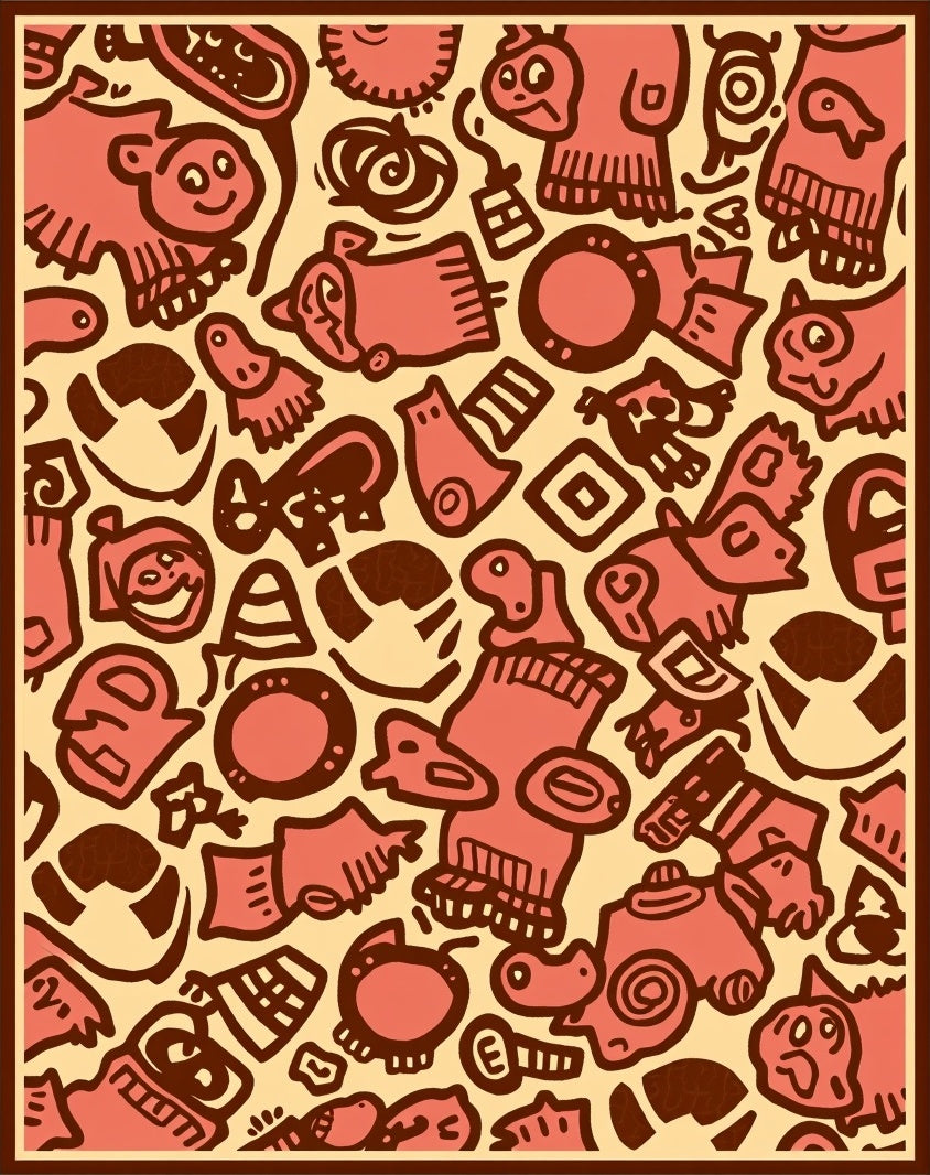 Playful Coral Cartoon Creature Collage Rug