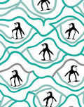 Wavy Teal Penguin Scene Rug