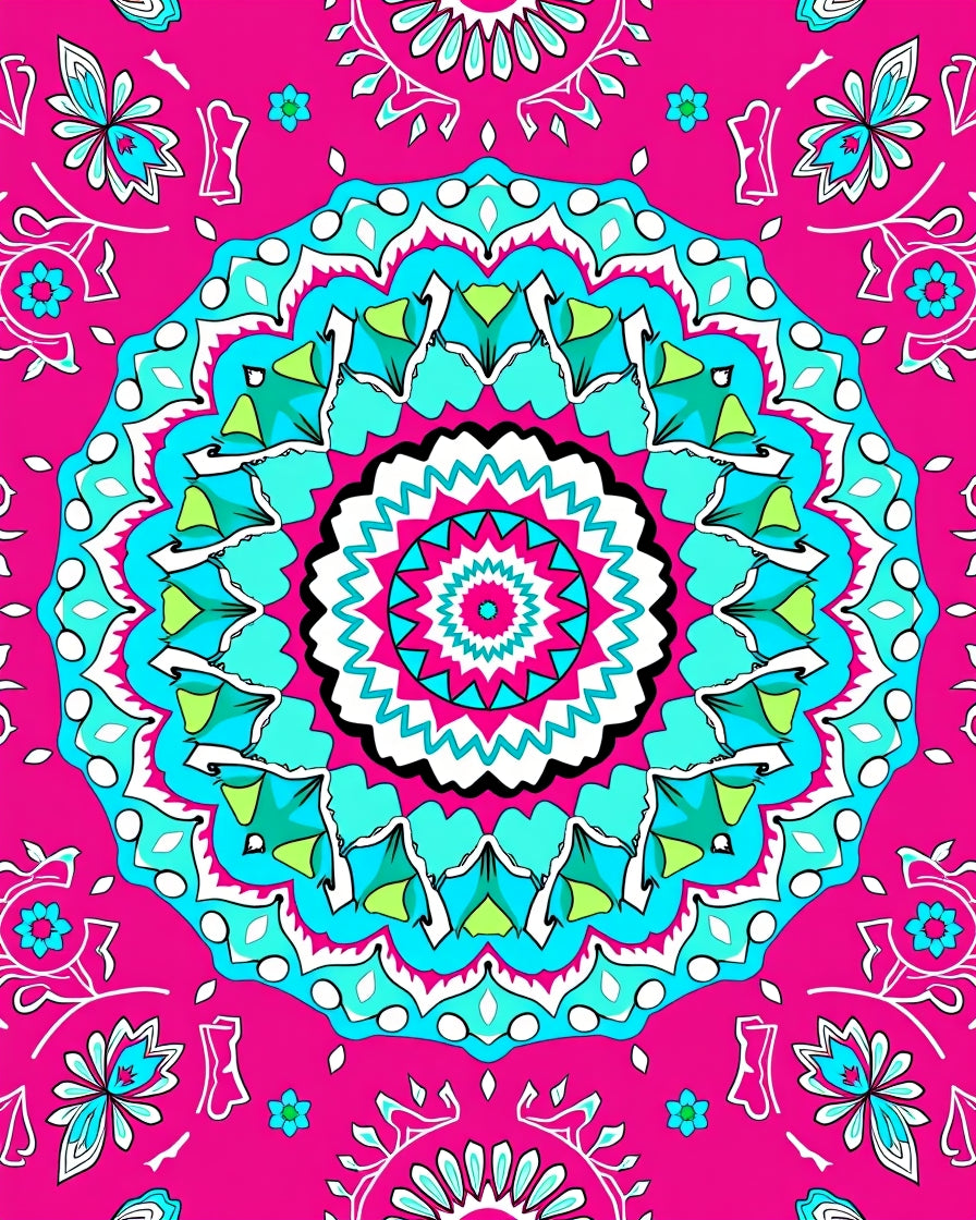 Vibrant Pink Turquoise Mandala Bloom Rug