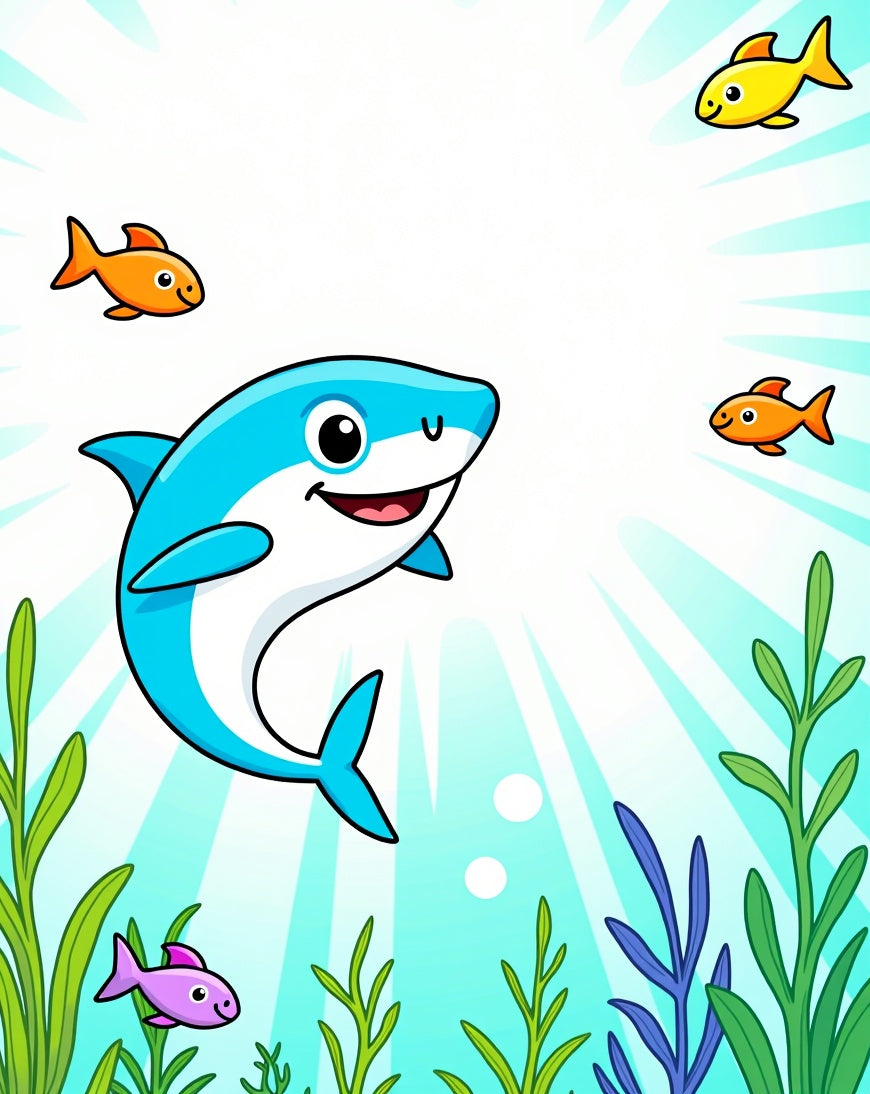 Friendly Blue Shark And Colorful Fish Rug