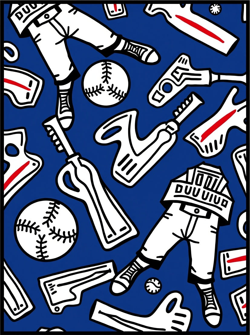 Bold Blue Baseball Bat Glove Rug