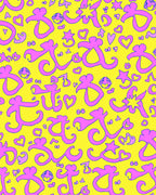 Pink Hearts Stars Swirls Yellow Rug