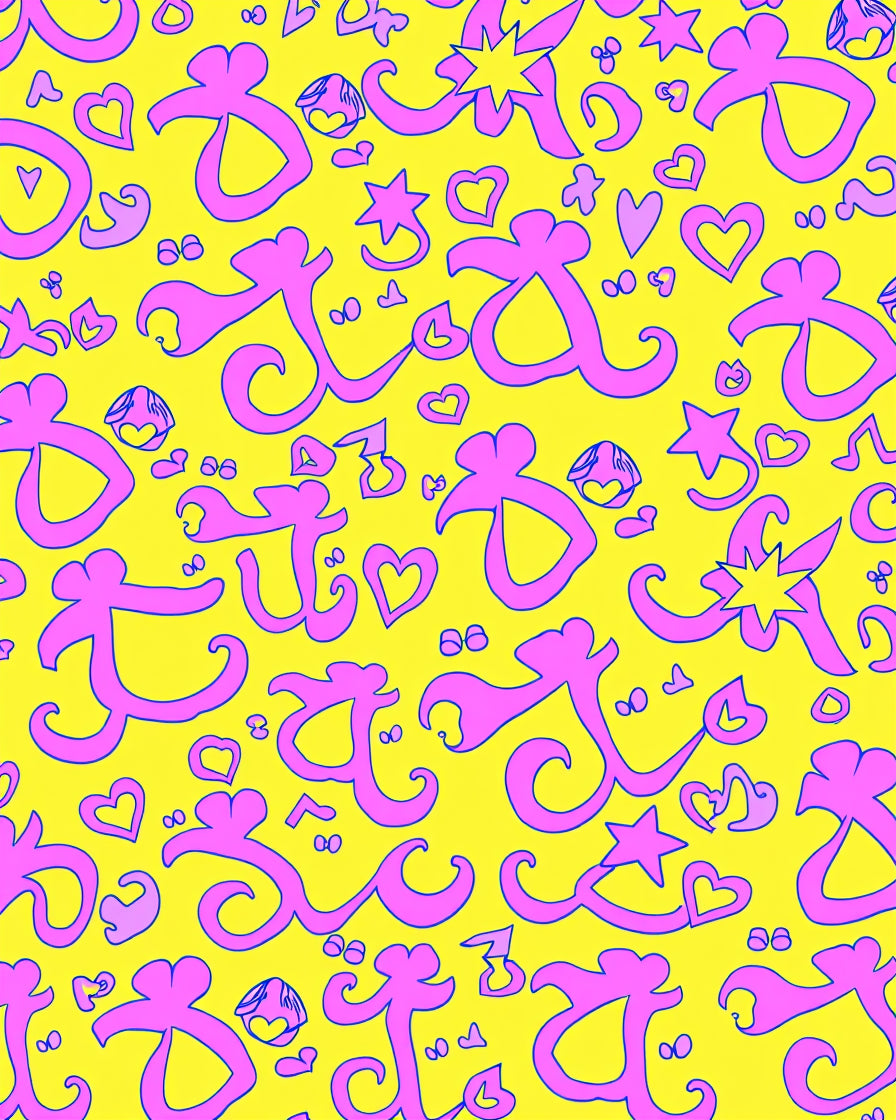 Pink Hearts Stars Swirls Yellow Rug