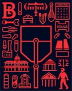 Crimson Architectural Elements Collage Rug