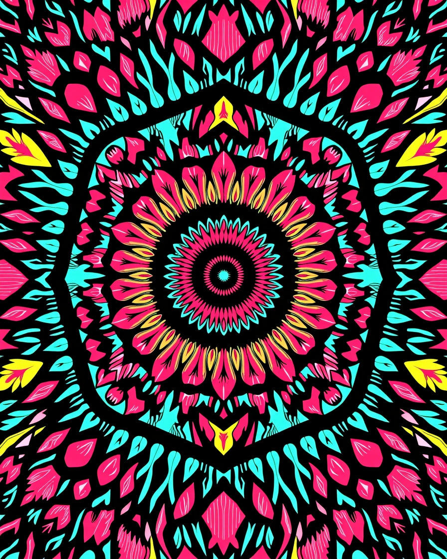 Vibrant Pink Turquoise Sunburst Mandala Rug