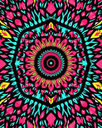 Vibrant Pink Turquoise Sunburst Mandala Rug