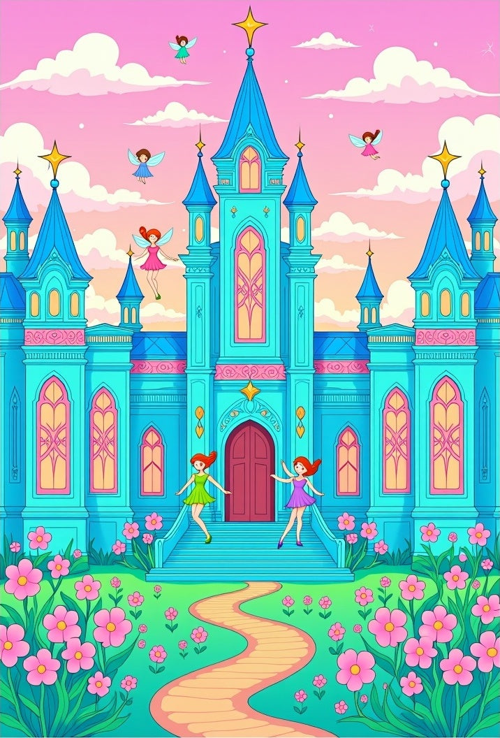 Fairytale Castle Pink Flower Garden Rug