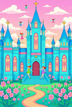 Fairytale Castle Pink Flower Garden Rug