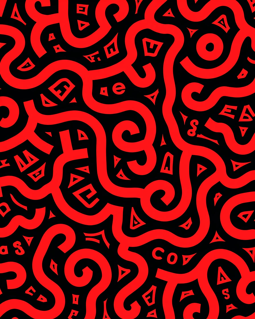 Bold Red Abstract Swirl Alphabet Rug