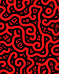 Bold Red Abstract Swirl Alphabet Rug