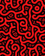 Bold Red Abstract Swirl Alphabet Rug