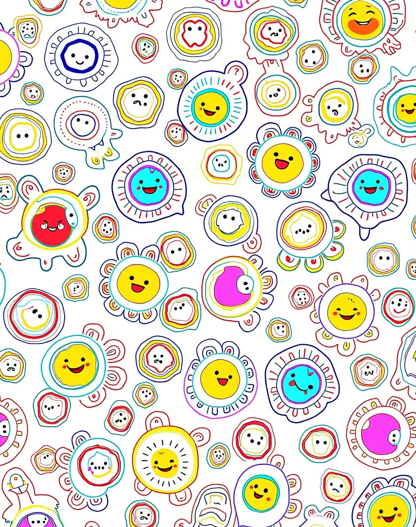Whimsical Happy Faces Smiley Circle Collage Rug