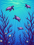 Purple Turtle Sea Coral Scene Rug