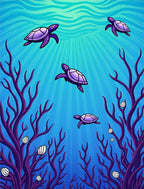 Purple Turtle Sea Coral Scene Rug