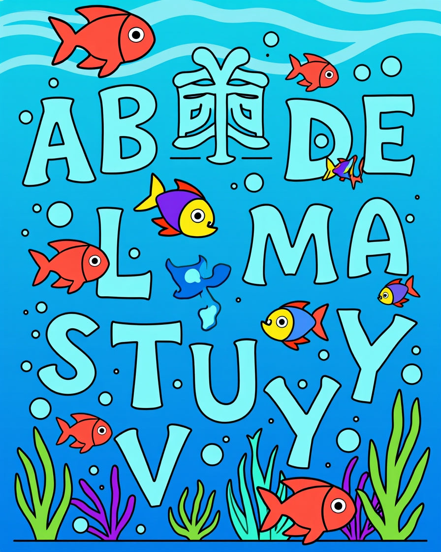 Underwater Alphabet Fish Theme Rug