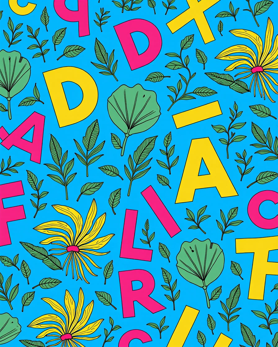 Bright Yellow Floral Alphabet Scatter Rug