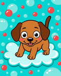 Happy Brown Puppy Cloud Bubbles Rug