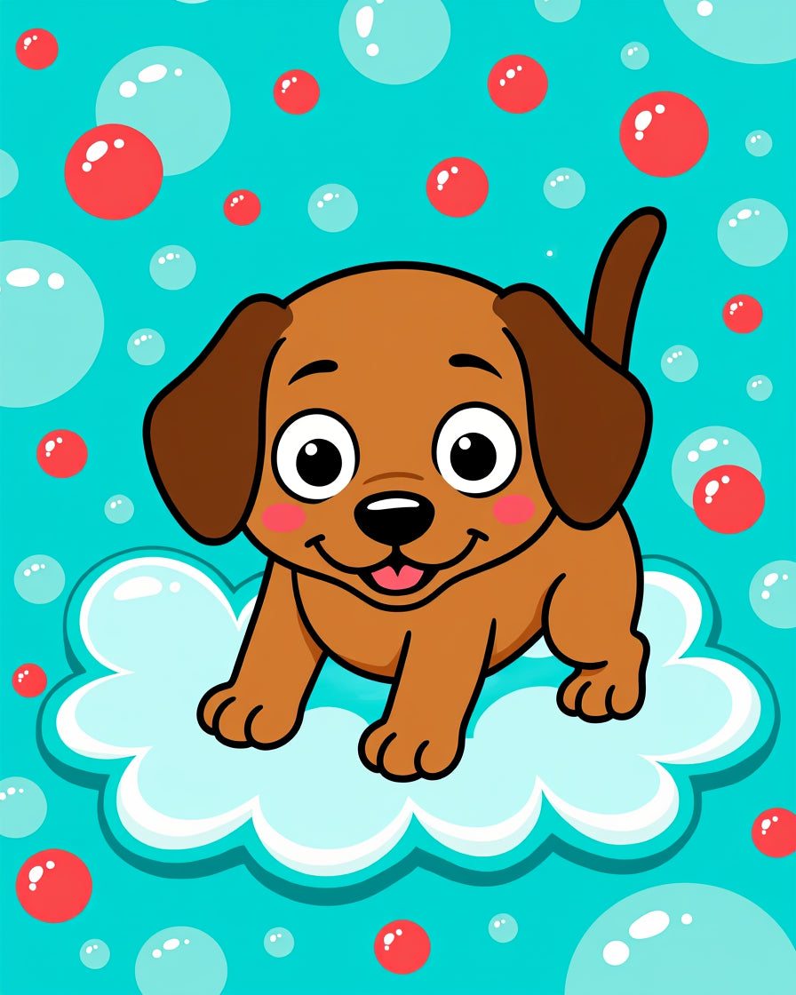 Happy Brown Puppy Cloud Bubbles Rug