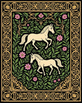 Cream Horses Pink Flowers Green Foliage Rug