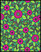 Vibrant Pink Green Floral Foliage Medley Rug