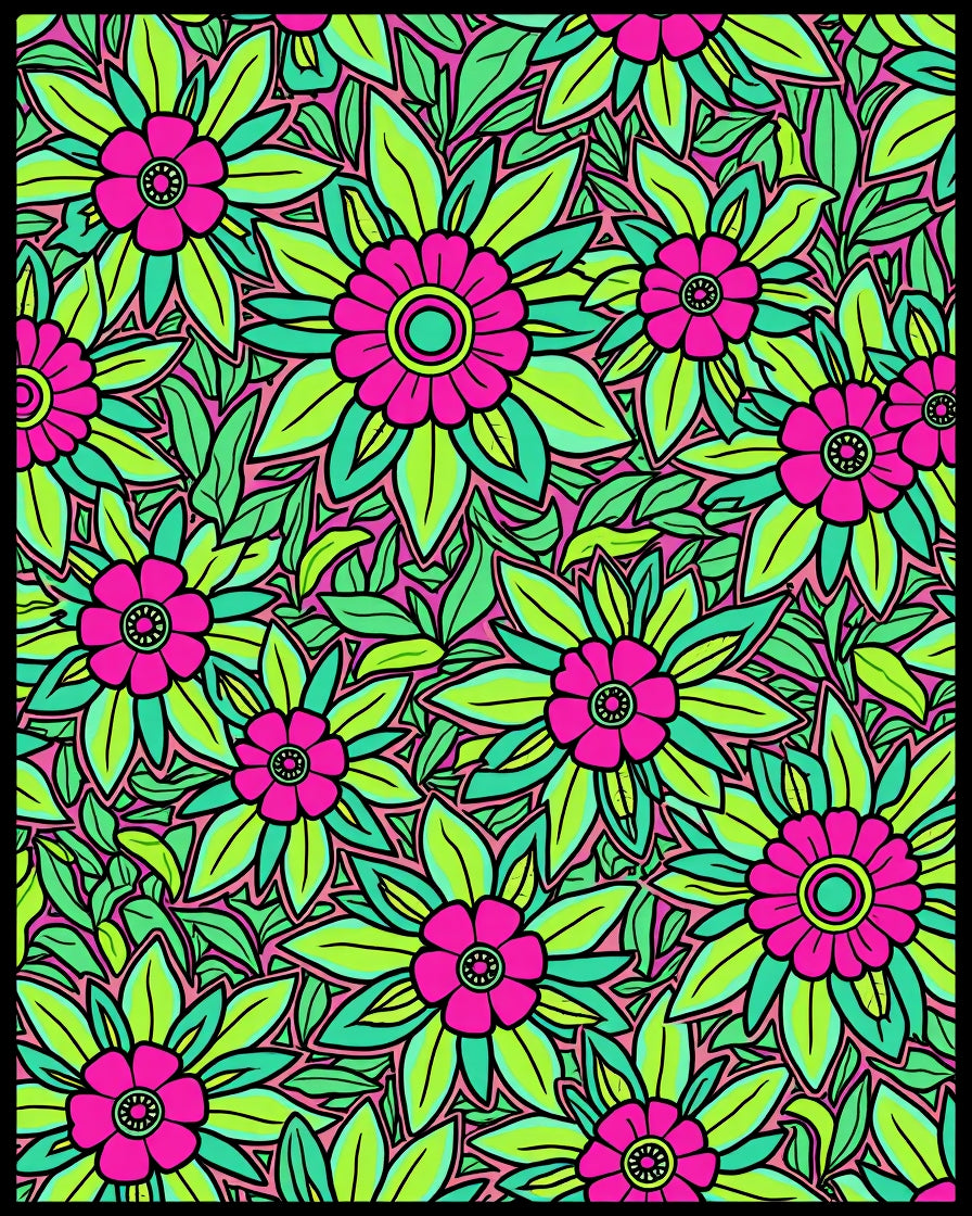 Vibrant Pink Green Floral Foliage Medley Rug