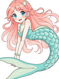 Kawaii Pink Hair Mermaid Ocean Swirls Rug