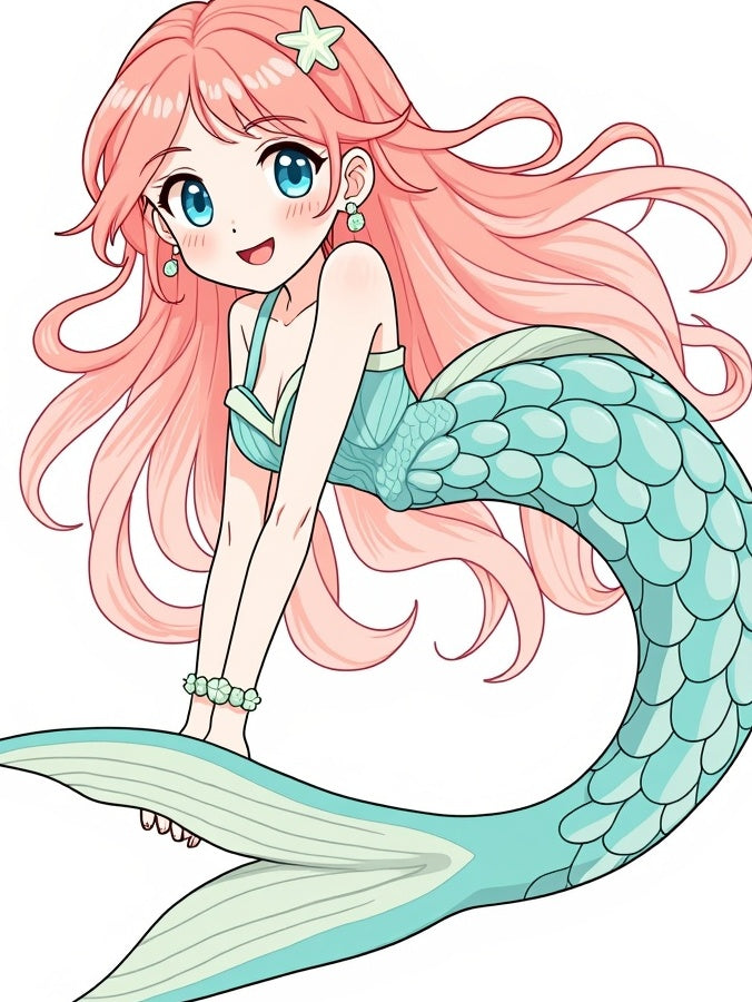 Kawaii Pink Hair Mermaid Ocean Swirls Rug