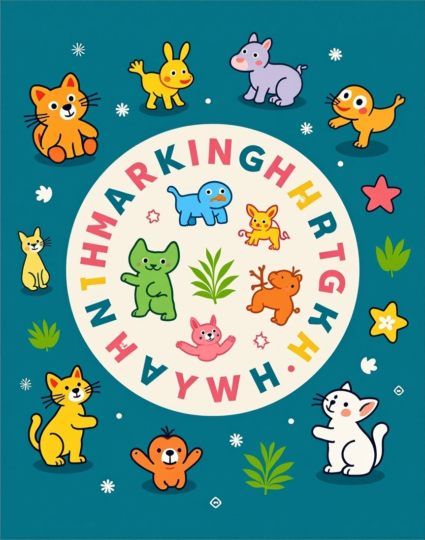 Colorful Cartoon Animals Alphabet Circle Rug