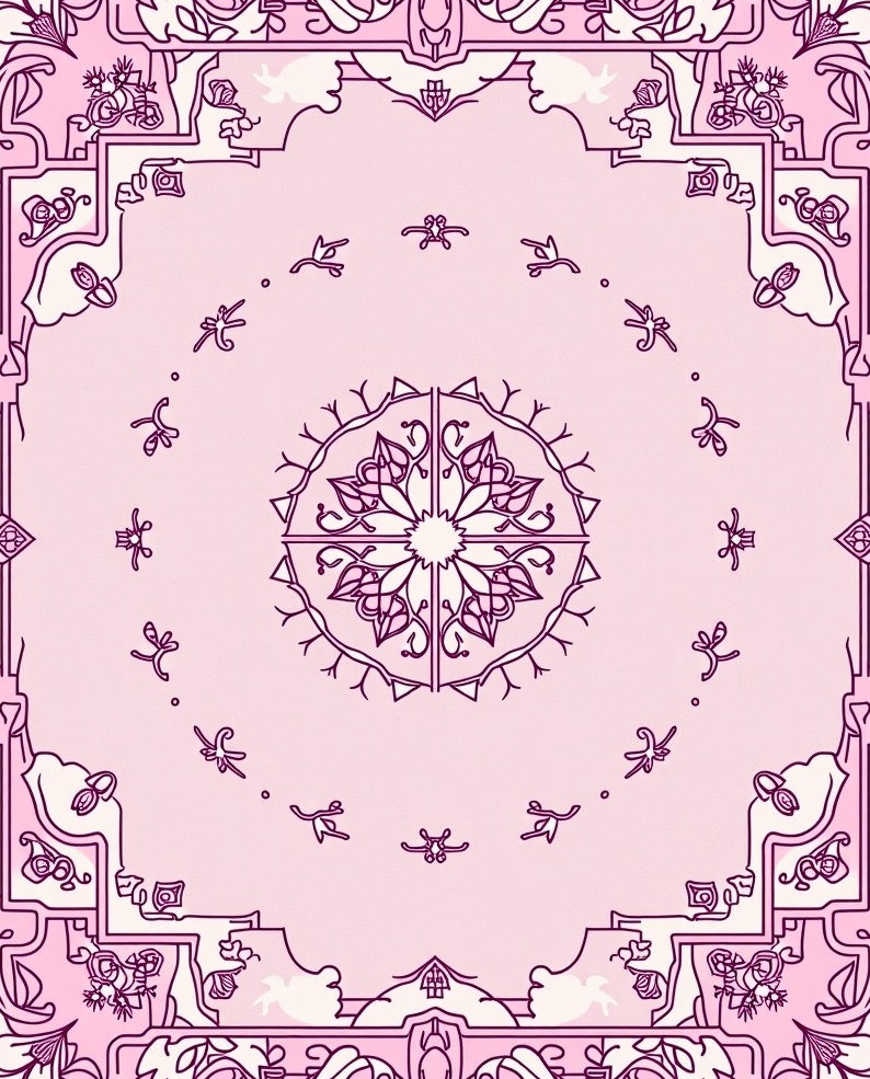 Pink Floral Medallion Bordered Rug