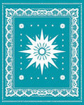 Vibrant Teal Starburst Floral Border Rug