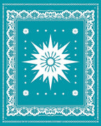 Vibrant Teal Starburst Floral Border Rug