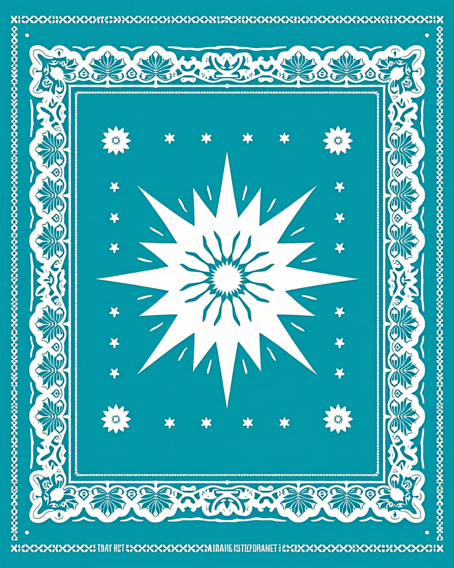 Vibrant Teal Starburst Floral Border Rug