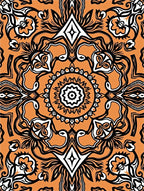 Orange Black White Paisley Medallion Rug