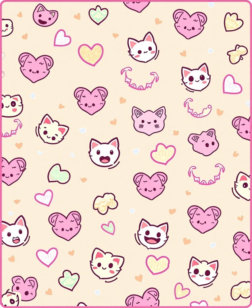 Cute Pink Kawaii Cat Hearts Rug