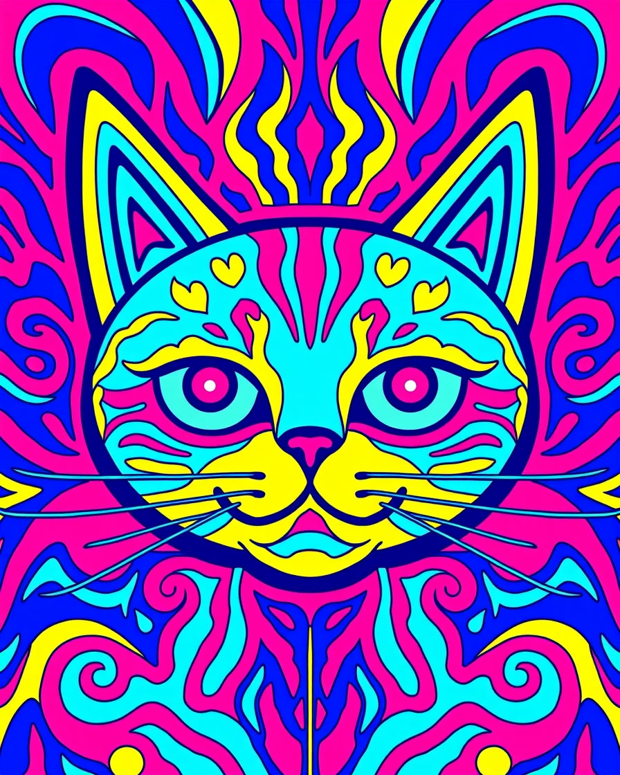 Vibrant Psychedelic Cat Swirl Rug