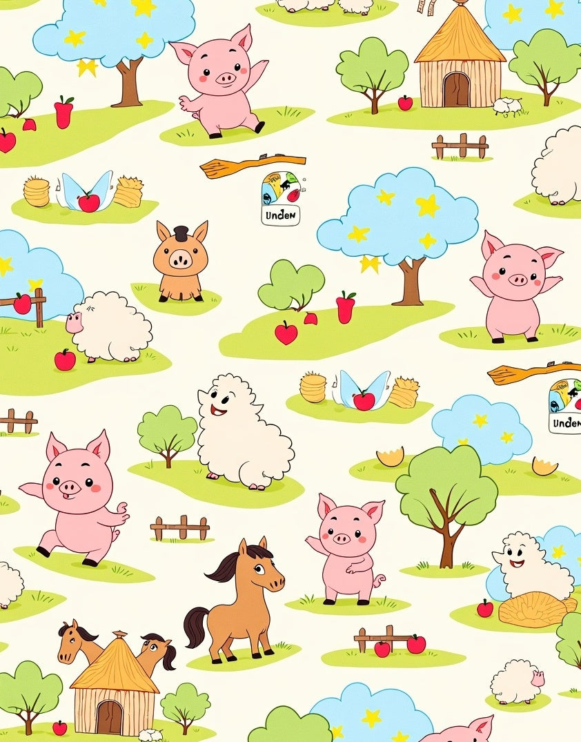 Whimsical Farm Friends Pink Pigs Sheep Rug