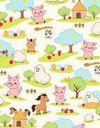Whimsical Farm Friends Pink Pigs Sheep Rug