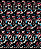 Abstract Graffiti Shapes Black Rug