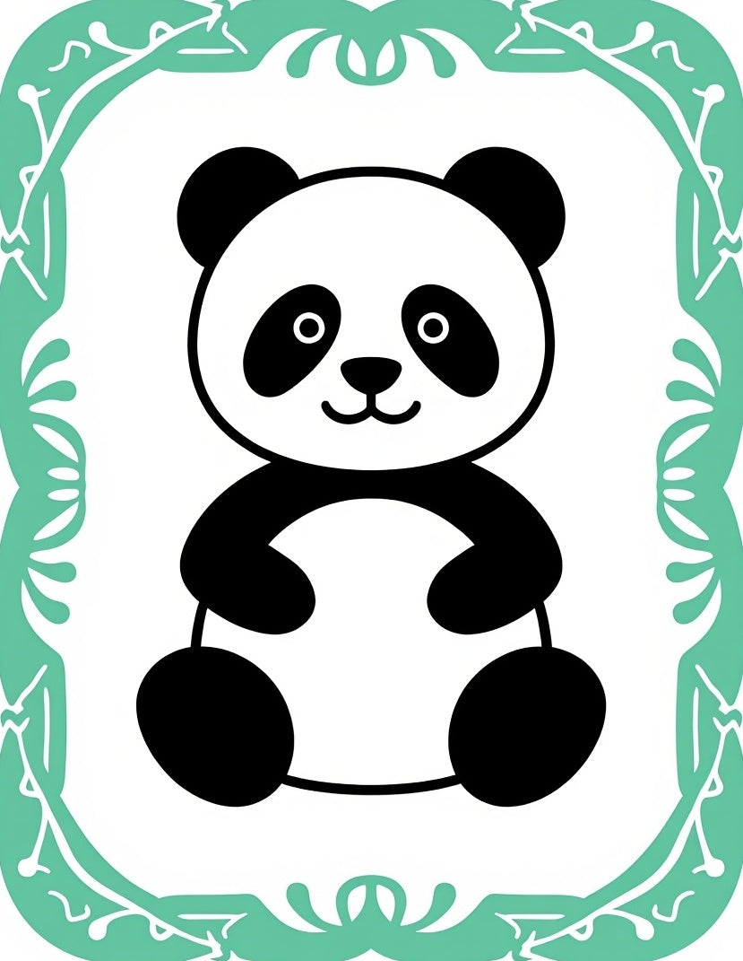 Cute Black and White Panda Mint Border Rug