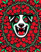Happy Dog Red Green Mandala Rug