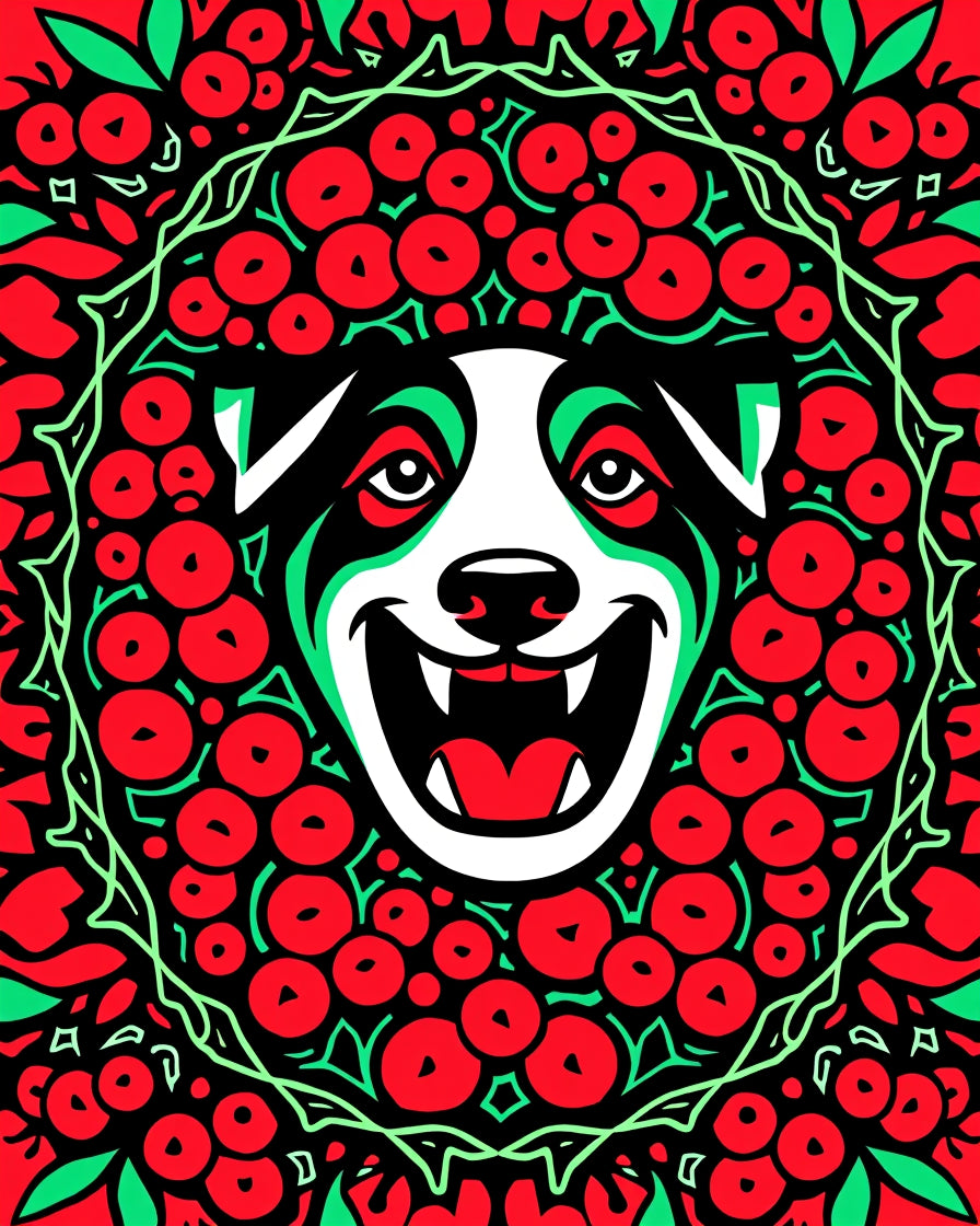Happy Dog Red Green Mandala Rug