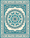 Elegant Teal Floral Mandala Border Rug
