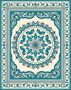 Elegant Teal Floral Mandala Border Rug