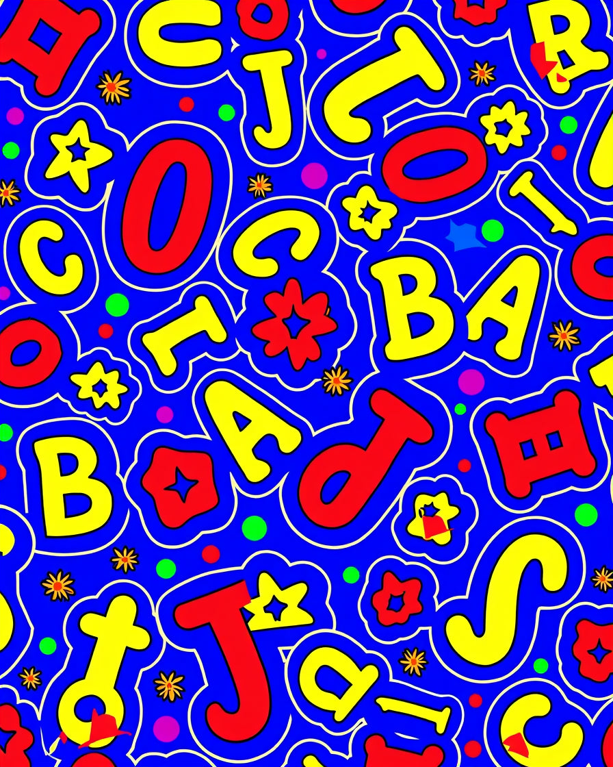 Playful Alphabet Red Yellow Blue Collage Rug