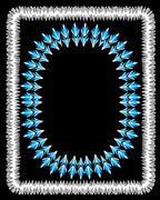 White Fringed Blue Leaf Border Rug