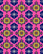 Pink Navy Golden Quatrefoil Medallion Rug